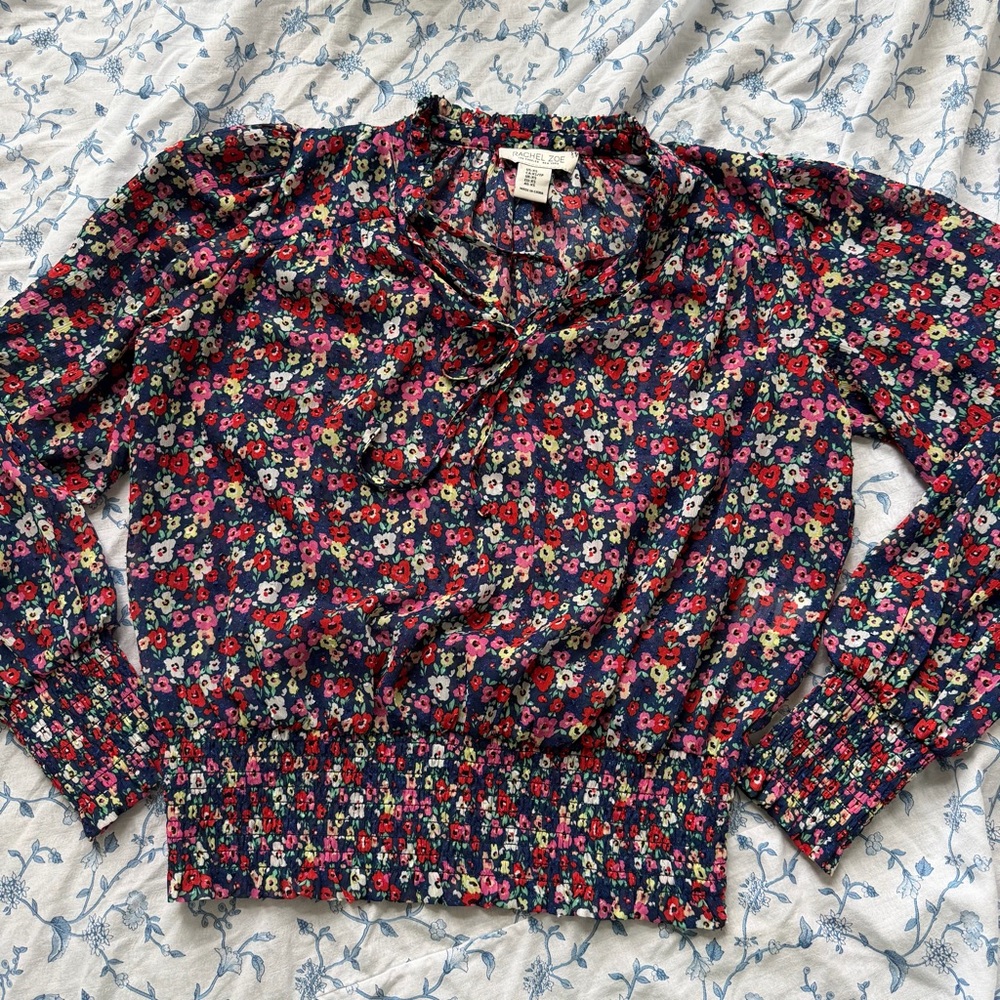 Rachel Zoe Sheer Floral Blouse - Red and Blue